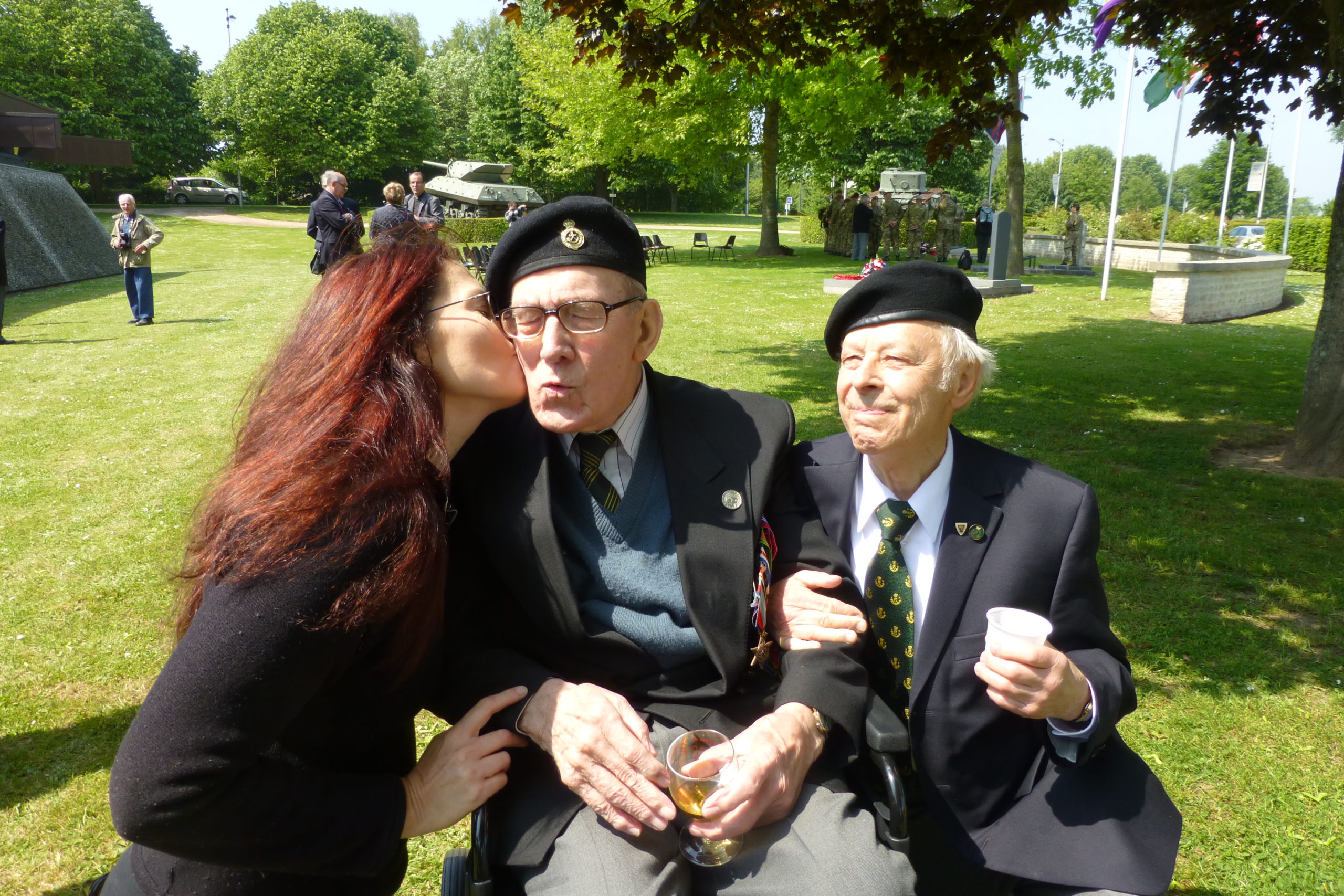 Heather Steele - Graham Stevenson of the Sherwood Rangers Tank Regiment - and Charley Koenig of the 5th Panzer Regiment in Bayeux, France for the D+1 celebration of the liberation of Bayeux in 1944