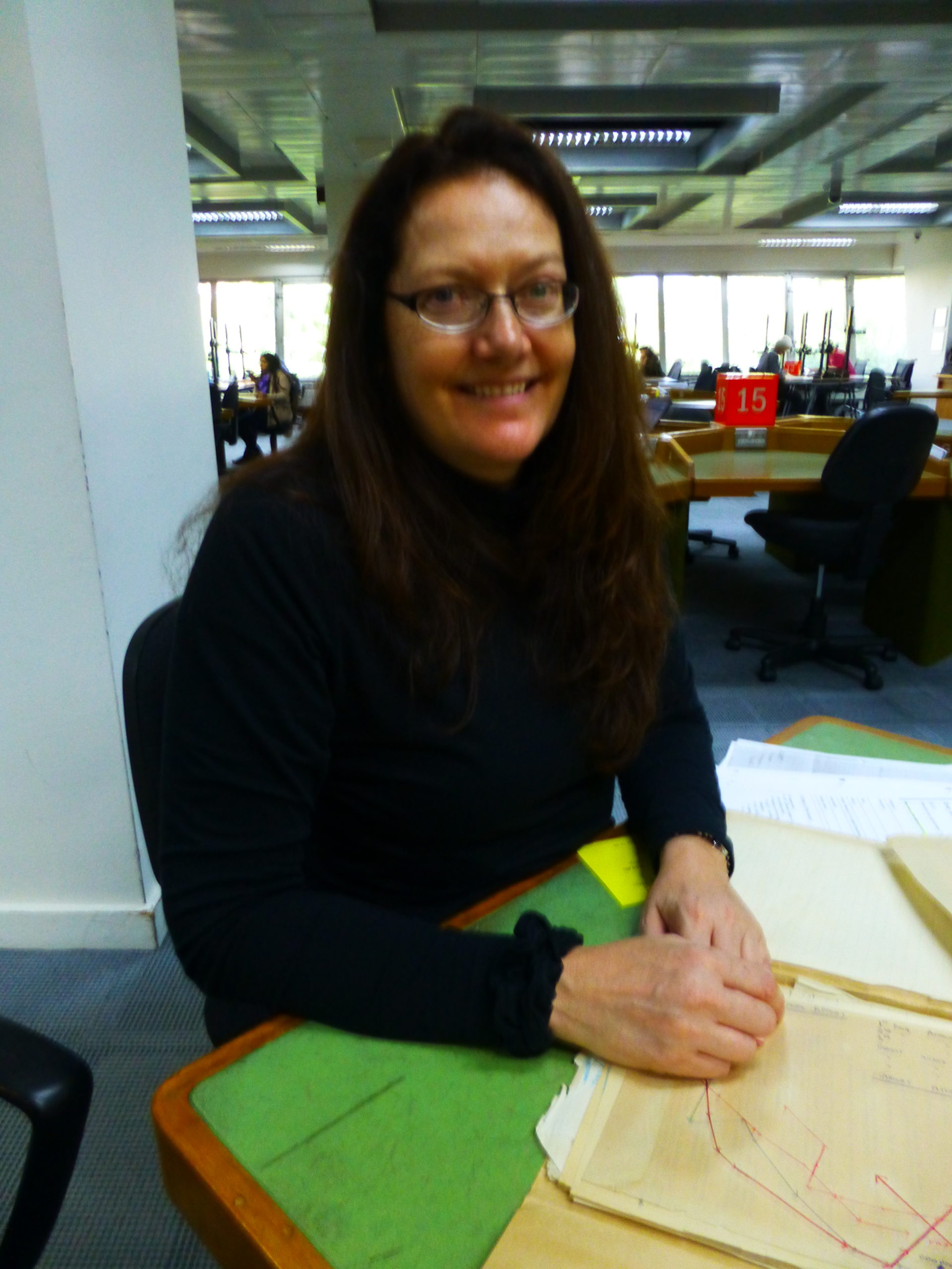 Heather Steele researching RAF South African Hurricane IIDs in the British National Archives in Kew, London